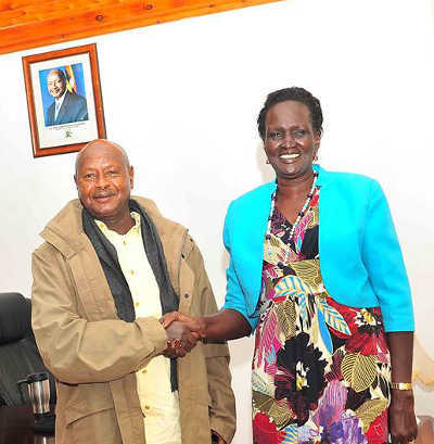 President Museveni with Rebecca Garang at Rwakitura