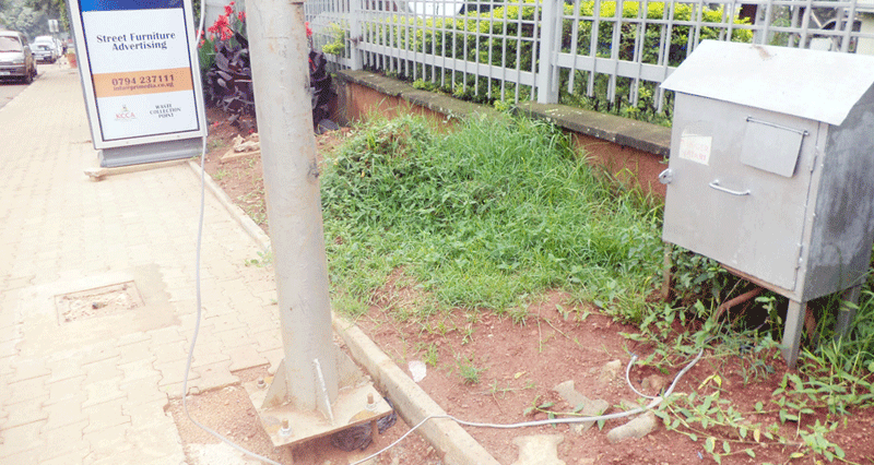 The dangerous connections of a 2.5mm wire is joined to a 3-phase powerline near Uganda Broadcasting Corporation. Similar connections dot Kampala City