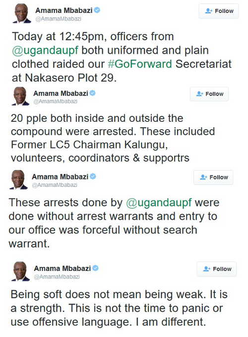 Tweets from Mbabazi's account