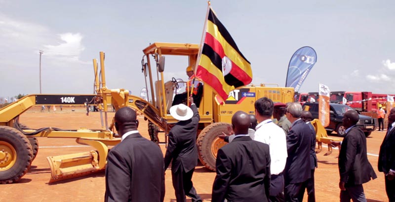 President Museveni with Chinese contractors and Civil Aviation Authority personnel during the ground breaking ceremony for the extension of Entebbe International Airport