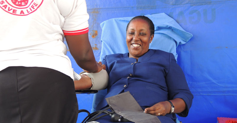Entebbe Municipality MP Tumusiime joined CAA’s top Management and staff to launch the blood donation drive MP Tumusiime donating blood 