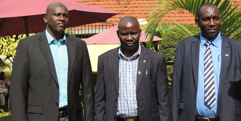 UCF president Mathias Lukwago (Center) Tour de Rwanda manager Freddy Kamuzinzi (Left) and Burundi cycling Federation Secretary General Desire Nsengiyumva (right)