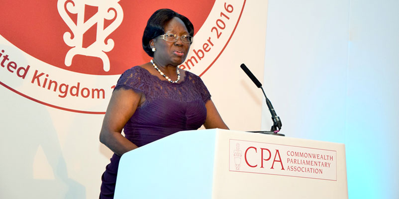 Speaker Rebecca Kadaga addressing an International conference