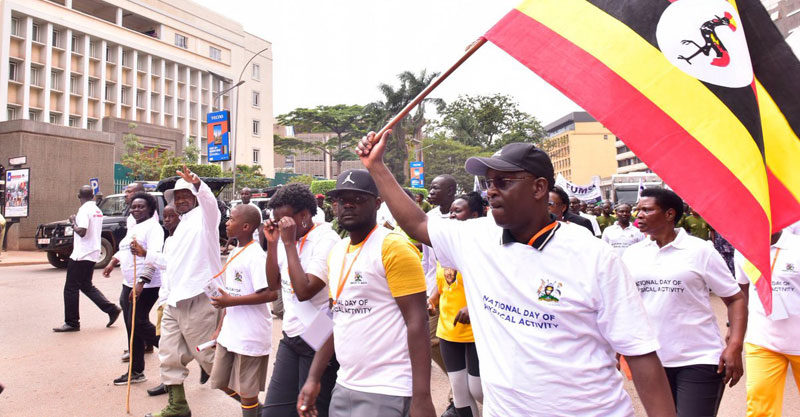 President Museveni joins ministry of Health officials in a one 10.5 kilometre walk