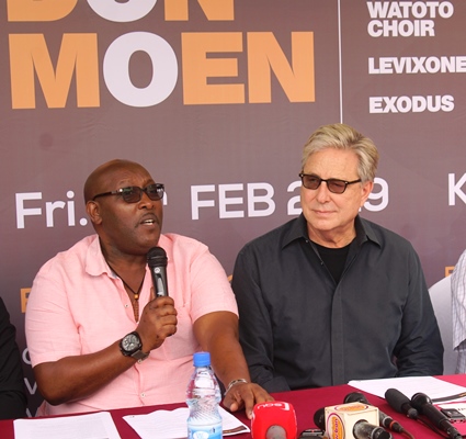 Isaac Rucci addressing the press as Don Moen looks on