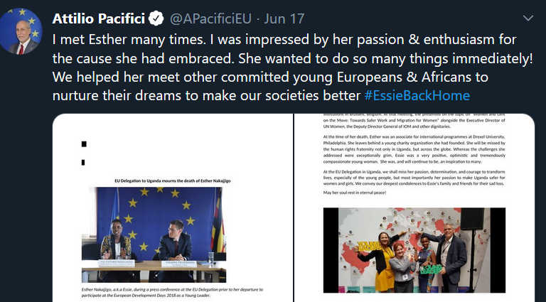 European Union Head of Delegation Amb. Attilio Pacifici condoled Essie