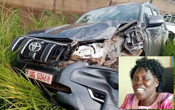 Leader of Opposition Betty Ocan inset survived the accident that greatly damaged her vehicle